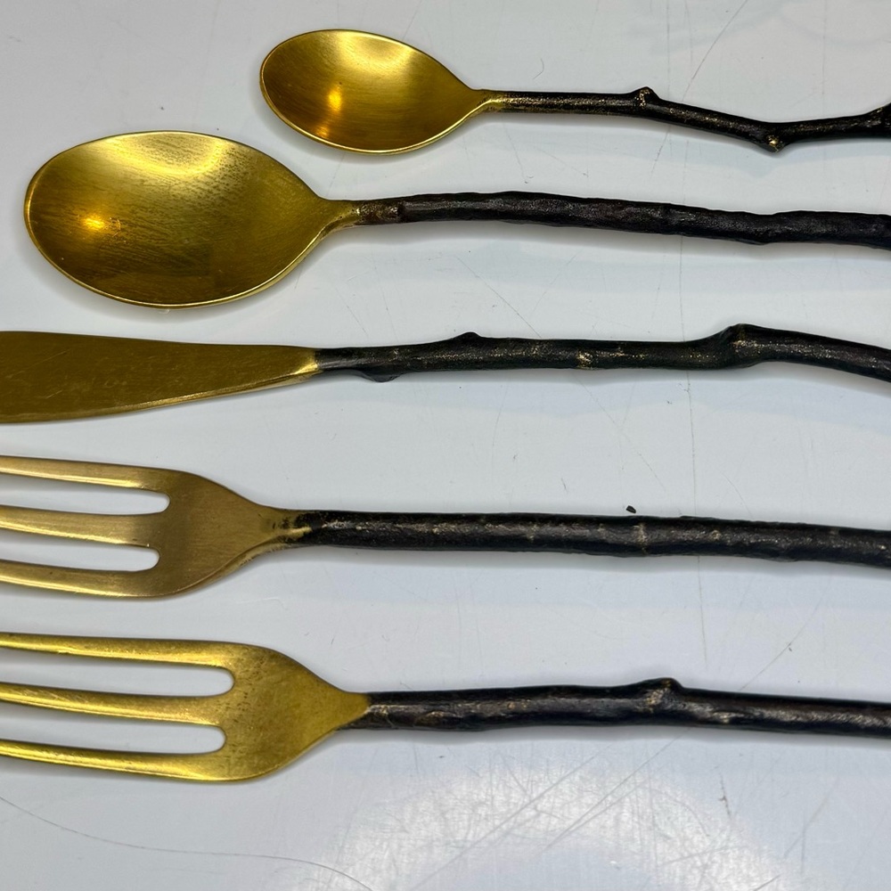Striking Vintage Pottery Barn Bronze Brass “Branches” Flatware - Set of 8 plus